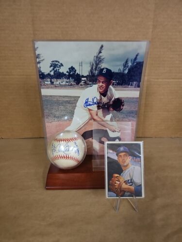 Carl Erskine Dodgers Autographed Baseball and 8x10, Baseball Card Lot! (HOF) - Picture 1 of 7