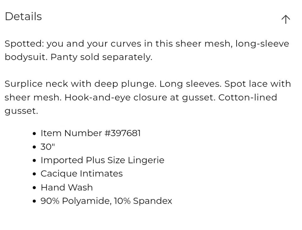 Body Lane Bryant Negro Malla Transparente y Encaje Plateado Talla Grande 30/32, 5X Foto 3 de 4