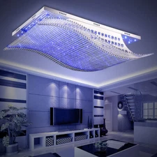 Wave Glass Crystal Chandelie LED Ceiling Light Flush Mount 7Color Remote Control