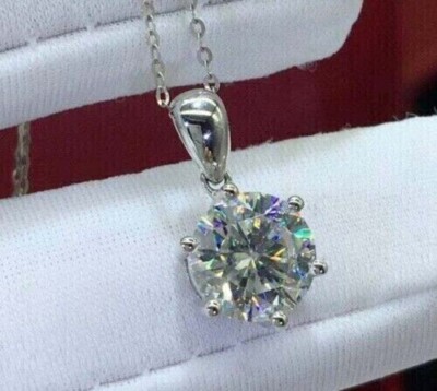 3Ct Round Lab Grown Diamond Solitaire Pendant Necklaces 18K White Gold Certified