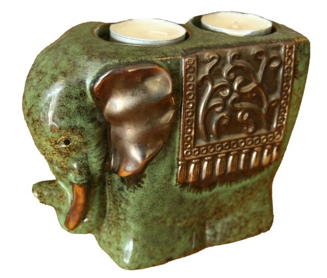 Vintage Elephant Candle Holder Pottery Chinese Green Asian v eBay