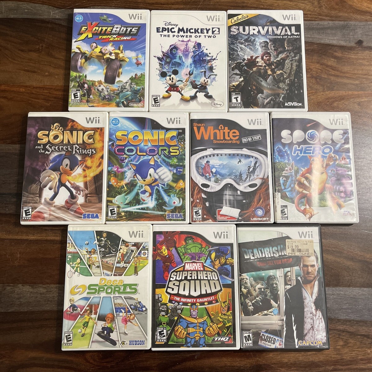 Lot of 10 Nintendo Wii Games in Cases Sonic Disney Racing Cabela
