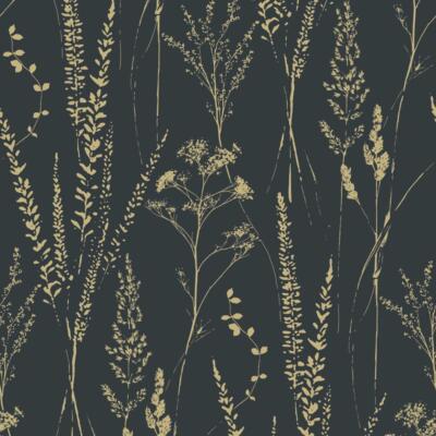 Grandeco Attitude Blumen Gras Tapete schwarz gold strukturiert Paste die Wand