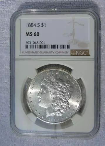 1884-S Morgan $1 NGC Certified MS60 MS Graded San Francisco Silver Dollar Coin