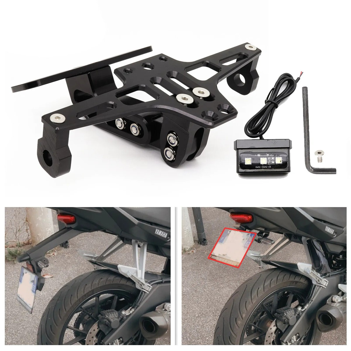 am Motorcycle Fender License Plate Holder Bracket W/ LED Tail