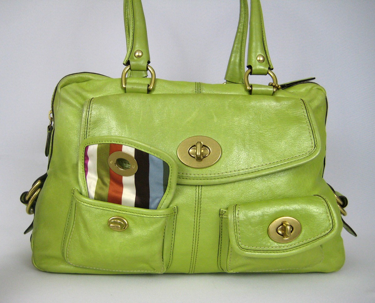 Coach Peyton Satchel Handbag Pearlized Green Leather Legacy Rare