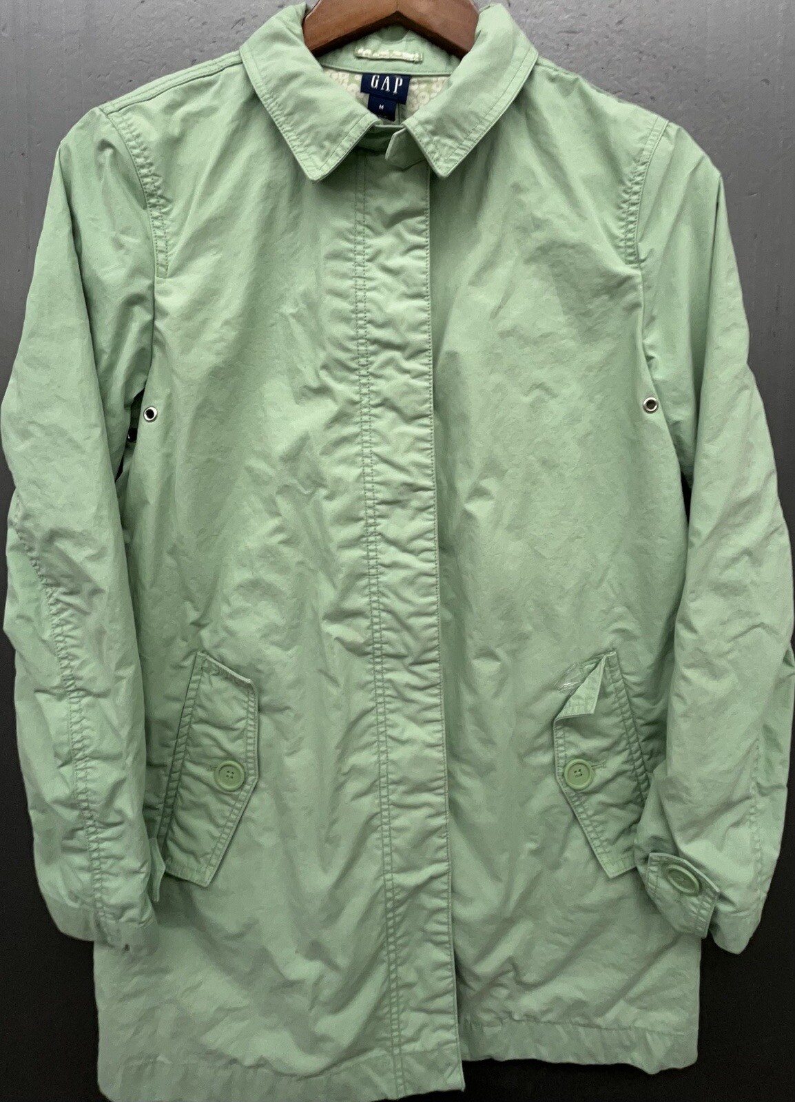 Gap Rain Trench Coat Women M Green Cotton Pockets Lined Preppy Old Money Jacket