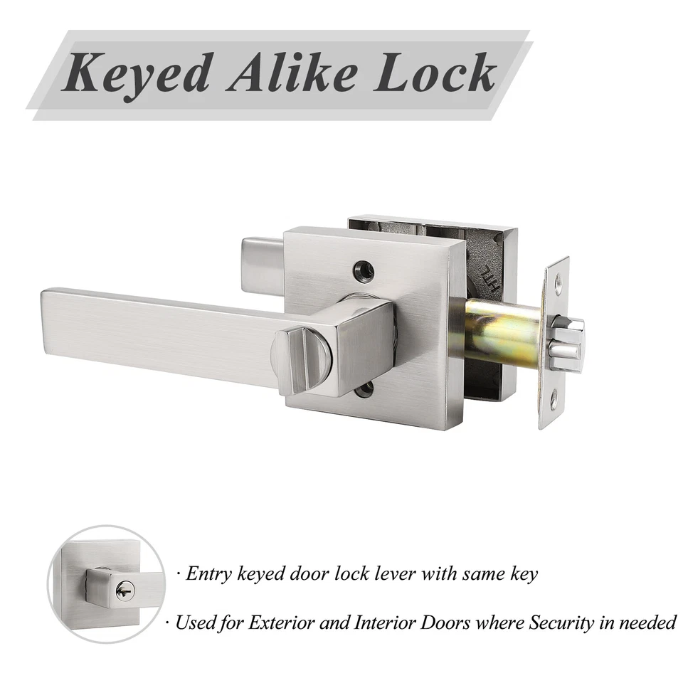 Privacy Passage Door Levers Brushed Nickel Entry Locksets Handles Deadbolt Dummy - Image 3 of 4