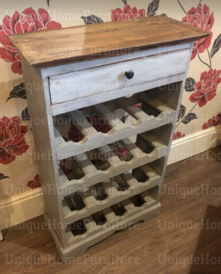 Rustikaler Weinschrank Shabby Chic Möbel Holz Flaschenhalter Aufbewahrung Barregal