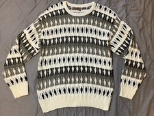 Jantzen Knit Grandpa Sweater Men's Large Cream And Gray Made In USA Vintage