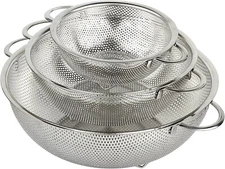 3-Piece Stainless Steel Mesh Micro Perforated Strainer Colander Set Durable
