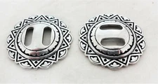 Pair Old Time Jeremiah Watt Slotted Conchos Horse Tack Slots Stainless Oldtime