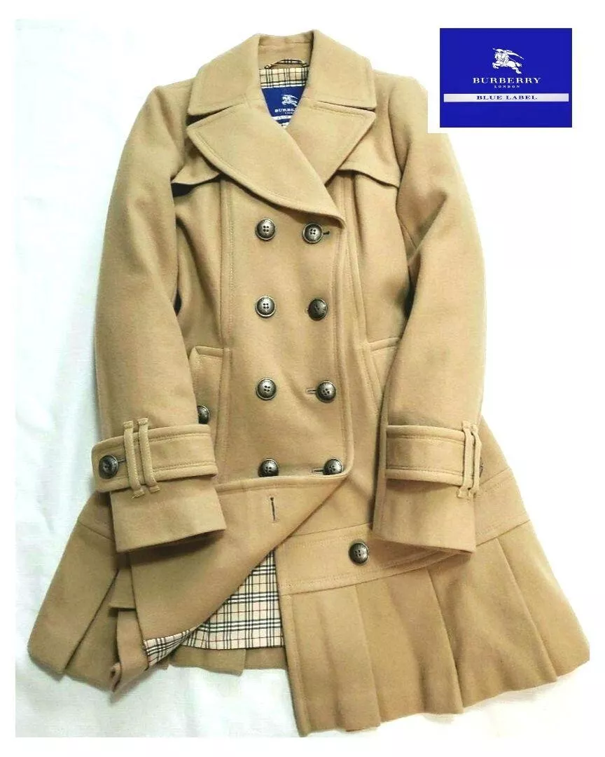 Burberry Blue Label Long Coat Pleated Wool size: 38(M) from Japan 