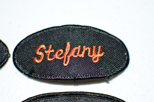 Embroidered Used Name Tag Patch Mechanic Waitress Orange on Black Shirt Uniform - Picture 62 of 71