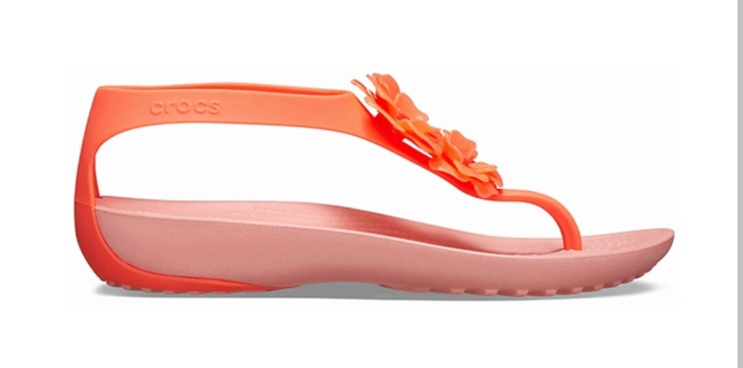 NEW CROCS WOMENS RARE EMBELLISH SERENA SANDALS FLIP FLOPS CORAL