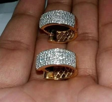 Gorgeous Huggie Hoop Earring Round Cut Simulated Diamond 14k Yellow Gold Plated