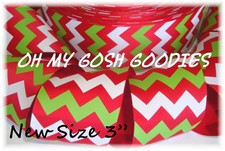 5 YARD ROLL SALE 3" CHRISTMAS CHEVRON STRIPE RED LIME WHITE GROSGRAIN RIBBON