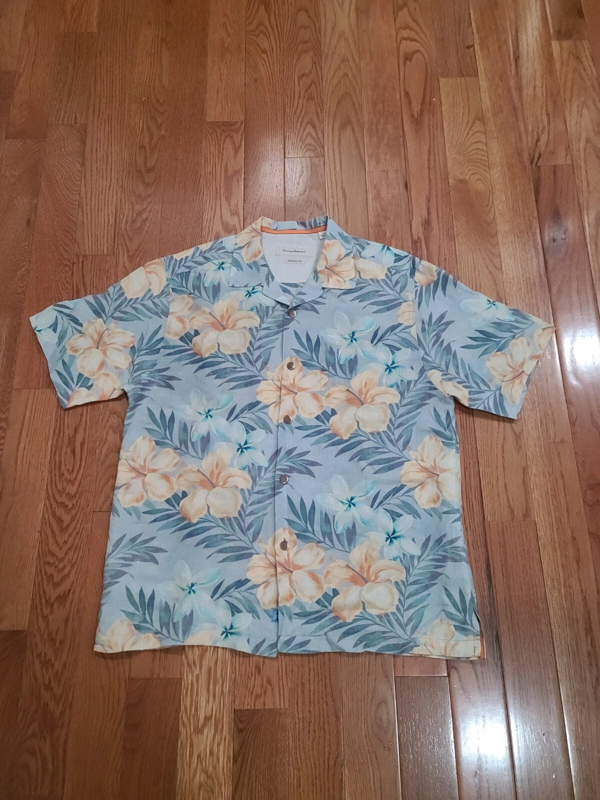 Tommy Bahama Org Fit Hawaiian Shirt Men's Size Large Linen Casual Floral