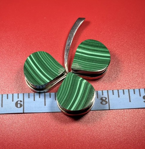 OOAK 960 Sterling Silver & Genuine Chunk Malachite Lucky Clover Size 3.00” - Picture 8 of 12