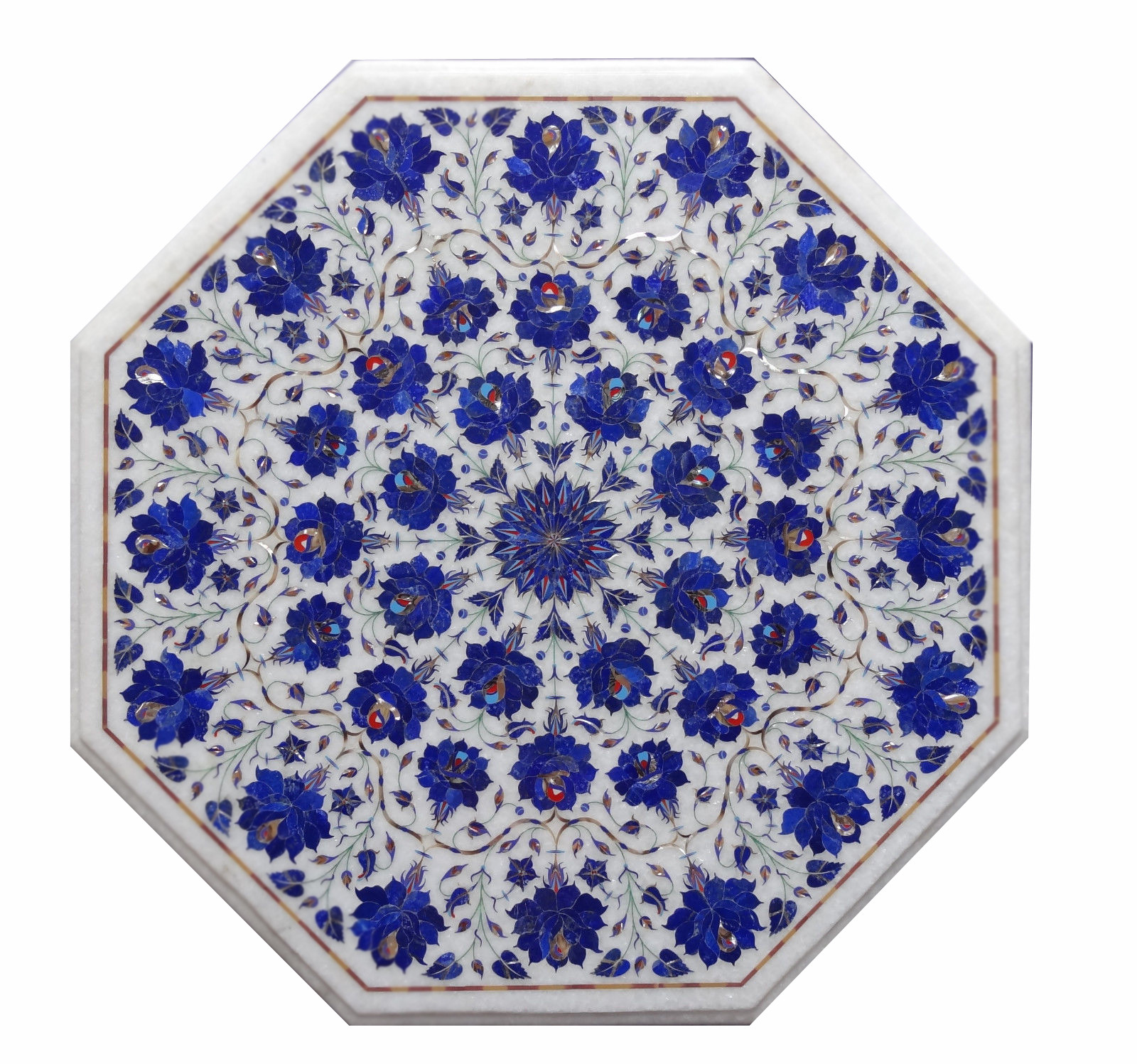 24 Inch Handmade PietraDura Marble Table Top with Semi-Precious Stones for Home Decor