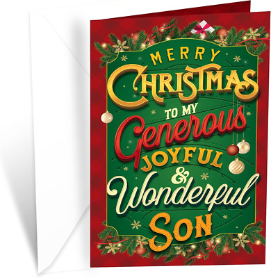 Greetings Christmas Card for Son, Made in America, Eco-Friendly, Thick Card Stoc