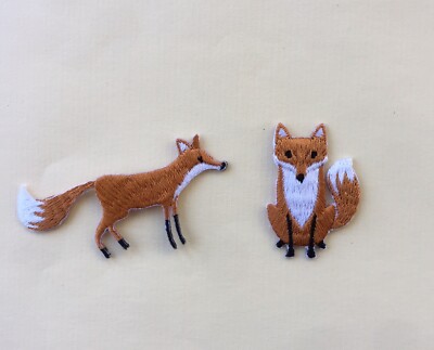 2er Set Fuchs Bügelbild / Aufnähen voll bestickt Patch Applikationen Abzeichen