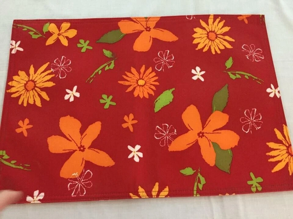 SET 4 placemats cloth napkins JC Penney Home orange yellow floral 19 x 13 - Image 2 of 4