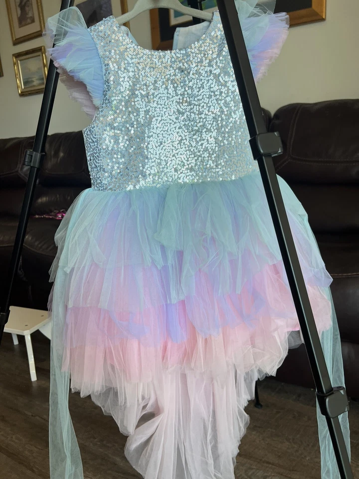 Girls Unicorn High Quality Dress Princess Birthday Party Fancy Dress 6-9 Yo - Image 2 of 4