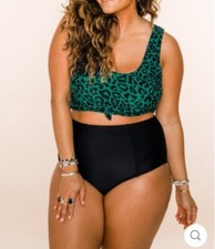 Green Leopard Tie Front Black High-Waist Bikini Set Size XL  14.17 