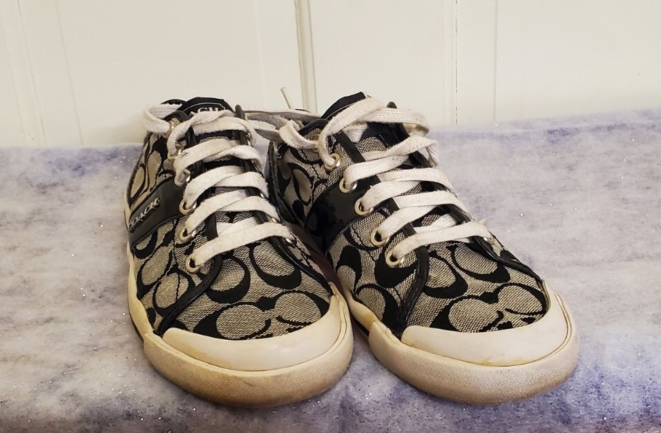 Coach Fillmore Khaki Brown Signature &patent Leather Sneakers Size