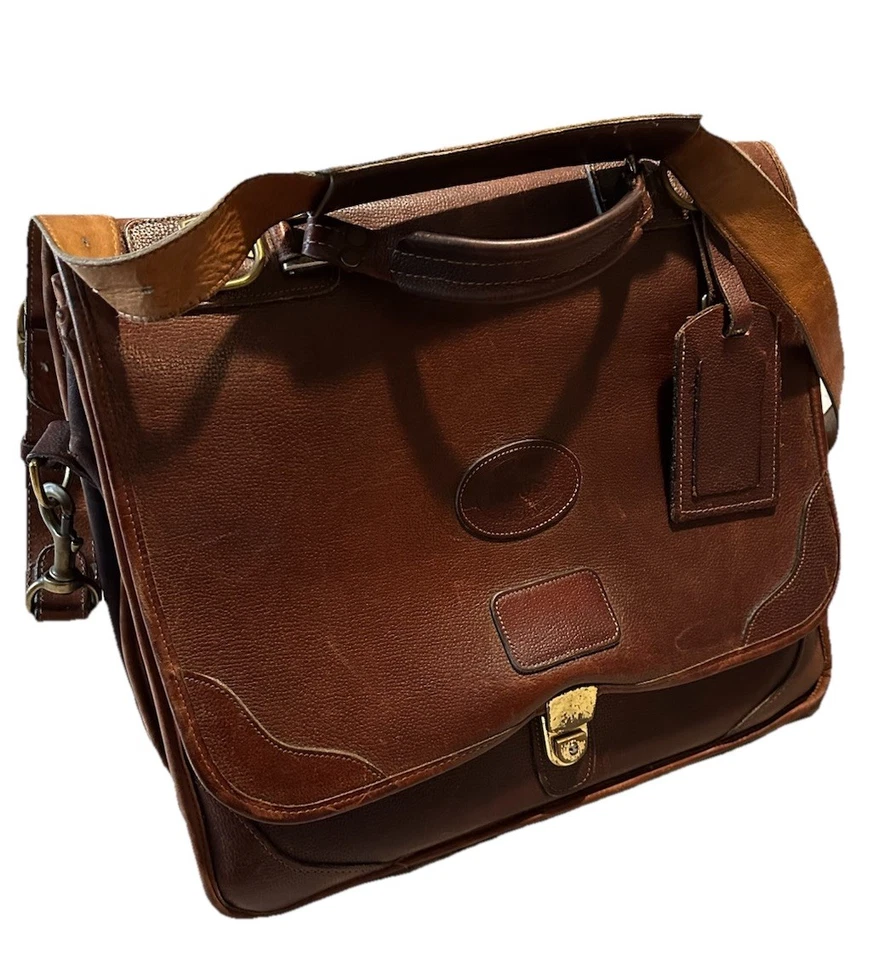 DE COLECCIÓN ORVIS Marrón Pesado 100% Cuero Maletín Mensajero Laptop Bolsa de Documentos EE. UU. Foto 4 de 4