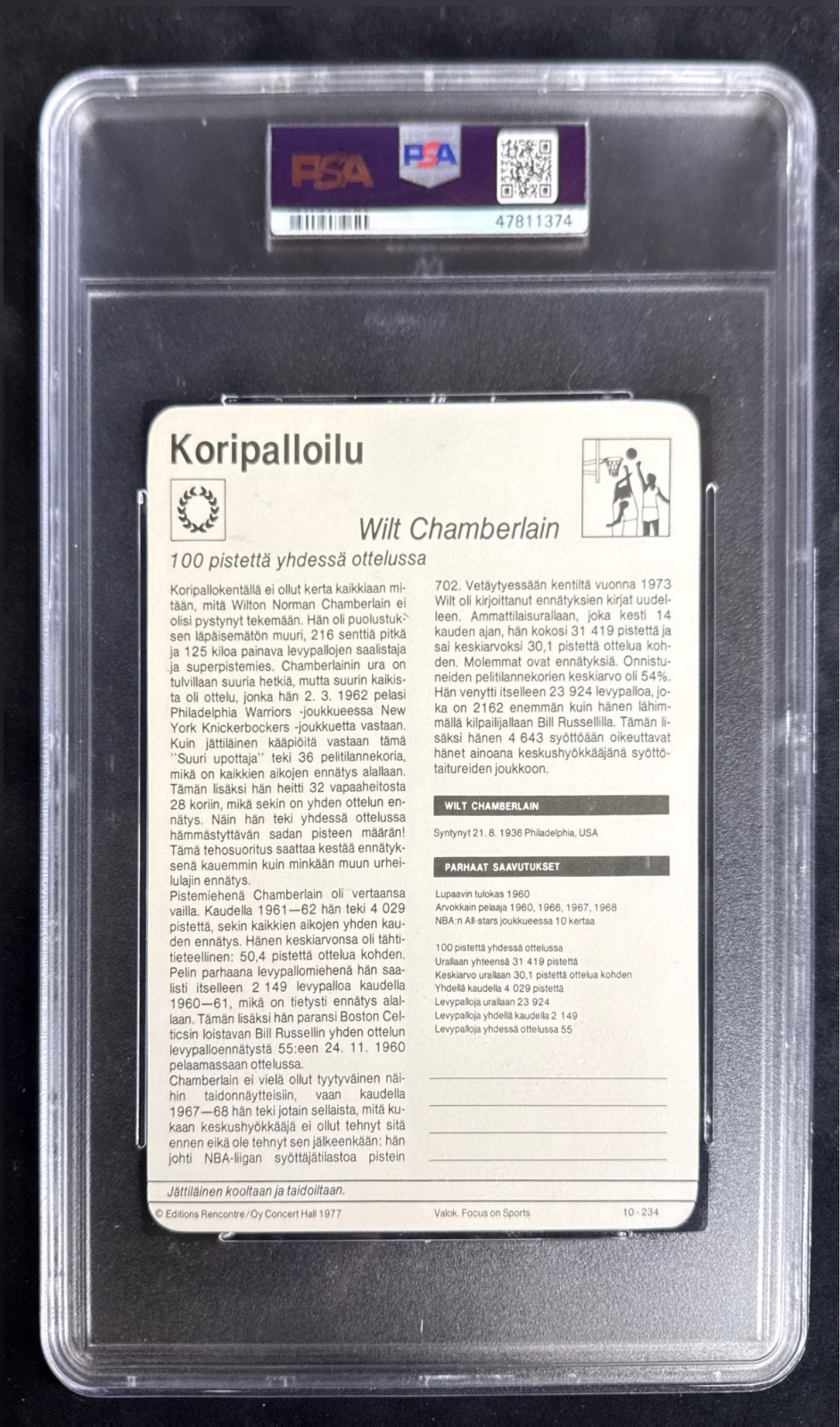 Wilt Chamberlain 1977 Sportscaster Card Finnish Version PSA 8 view 2