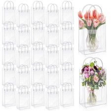 LEIFIDE 50pcs Clear Plastic Gift Bags with Handles PVC Reusable Transparent T...