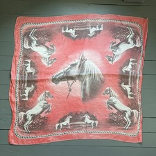 Vintage red/salmon color Equestrian White Horse Handkerchief