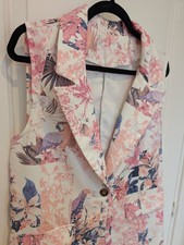Tropical Bird & Floral Longline Sleeveless Blazer Vest - UK 12/14