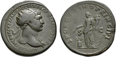 Trajan. OR (Orichalcum) Dupondius. 103-111 AD. Rome Mint. Roman Imperial Coinage