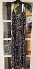 Ann Taylor LOFT Paisley Sundress SZ S Black White V Neck Pockets Flowy