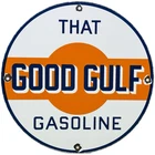 VINTAGE THAT GOOD GULF GASOLINE PORCELAIN SIGN GAS STATION MOTOR OIL PUMP