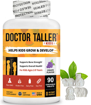 Doctor Taller Kids 90 Vegan Chewable Tablets for Age 2-9 - Helps Bone Growth