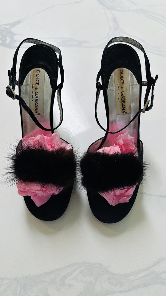 Muy RARO Dolce & Gabbana Mujer Gamuza con Visón Tacones Cordones 39.5 Foto 2 de 2