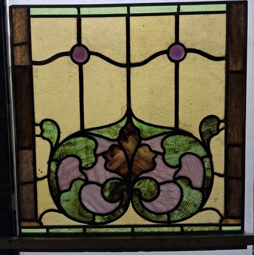 Art Nouveau Leaded Stained Glass Panel Floral Multicolor