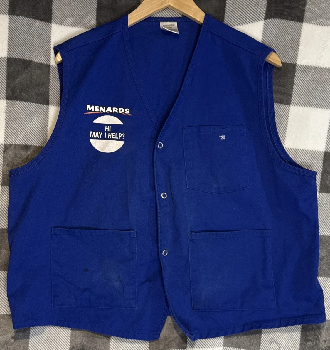 Menards Blue Sz XL Employee Vest Hi! May I help you? w Logo on back Halloween image 1