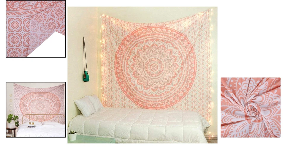 Rose Gold Ombre Boho Cotton Tapestry for Wall & Bed Decor - Image 2 of 4