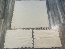 Taupe Queen Size Bedspread Scalloped Edges Matching Shams 100 x 96 Floral Print