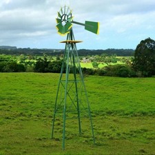 8FT Tall Outdoor Garden Ornamental Steel Windmill Wind Wheel Weather Vane Decor