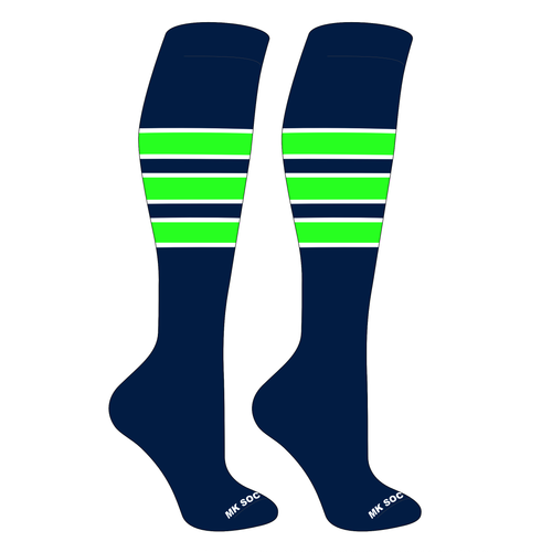 MK Socks Striped Knee High Baseball, Football Socken (C) navy, weiß, neongrün - Bild 1 von 3