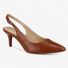 A New Day Brown Slingback Heels, Pointed Toe, Buckle, Leather