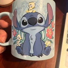 Stitch Mug with Baby Ducks Disney Disneyland Blue XL Coffee Cup Floral Tropical
