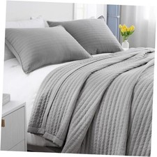 Quilt Set 102"x106"Soft Washed 3-Layer Lightweight Oversized Queen Grey