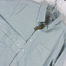 J.Crew Broken In Oxford Slim Shirt Mens M White Green Striped Preppy Hamptons